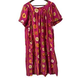 VTG Kalama Women 1X Dress Pink Tan Orange Muumuu House Dress Casual Loungewear